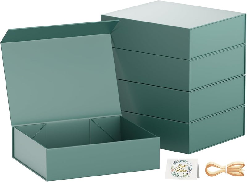 PSHVYM Gift Boxes with Lids, 11.5x7.8x3 In Forest Green Gift Box for Presents Magnetic Closure for T-Shirts, Gloves, Scarves, Books, Baby Clothes, Clothing Gift Wrap, Contains Card, Ribbon (5PACK) - Image 1